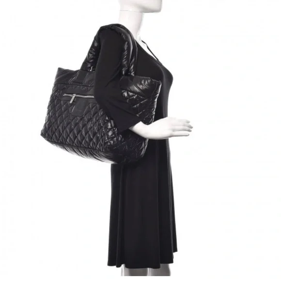 Chanel cocoon large black quilted nylon tote leather details 100% authentic - Picture 3 of 17